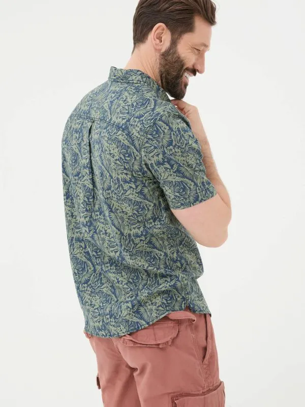 Fat Face Tall Collection Men Green Short Sleeve Jungle Print Shirt
