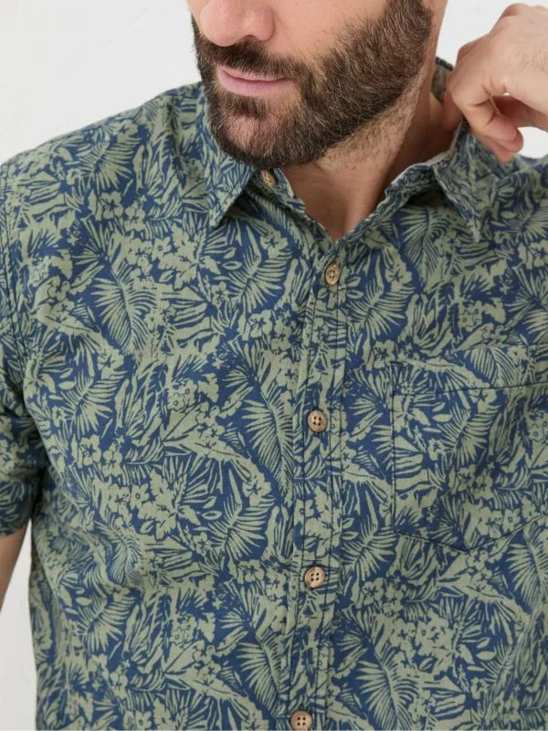 Fat Face Tall Collection Men Green Short Sleeve Jungle Print Shirt