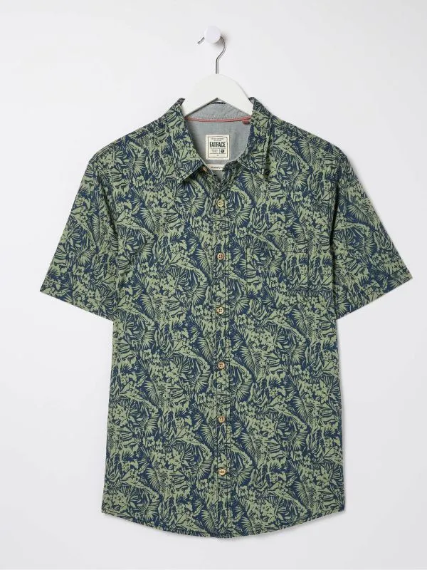 Fat Face Tall Collection Men Green Short Sleeve Jungle Print Shirt
