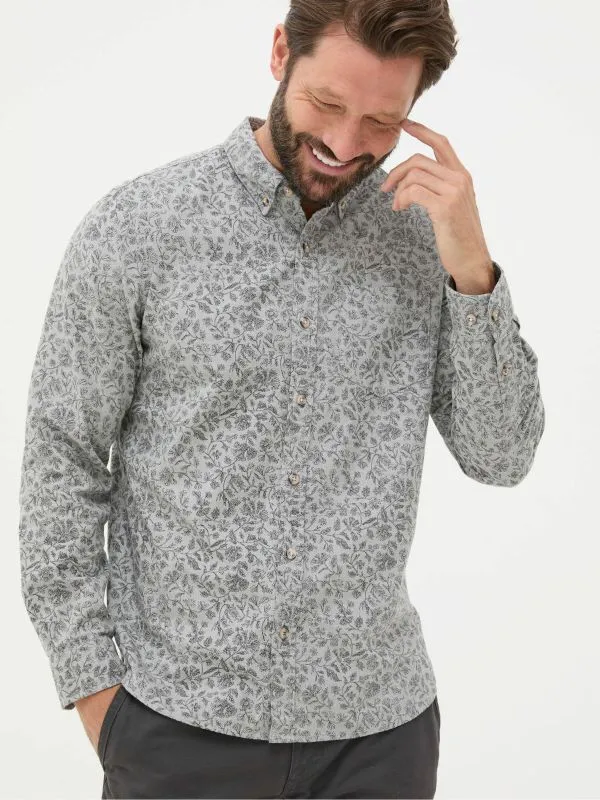 Fat Face Tall Collection Men Grey Long Sleeve Sketch Floral Print Shirt