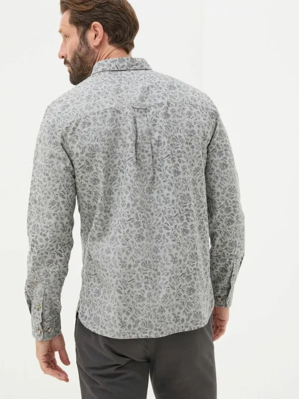 Fat Face Tall Collection Men Grey Long Sleeve Sketch Floral Print Shirt