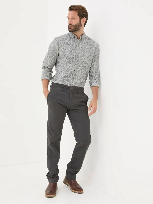 Fat Face Tall Collection Men Grey Long Sleeve Sketch Floral Print Shirt
