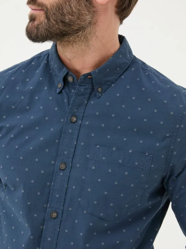 Fat Face Tall Collection Men Navy Long Sleeve Dobby 100 Cotton Shirt