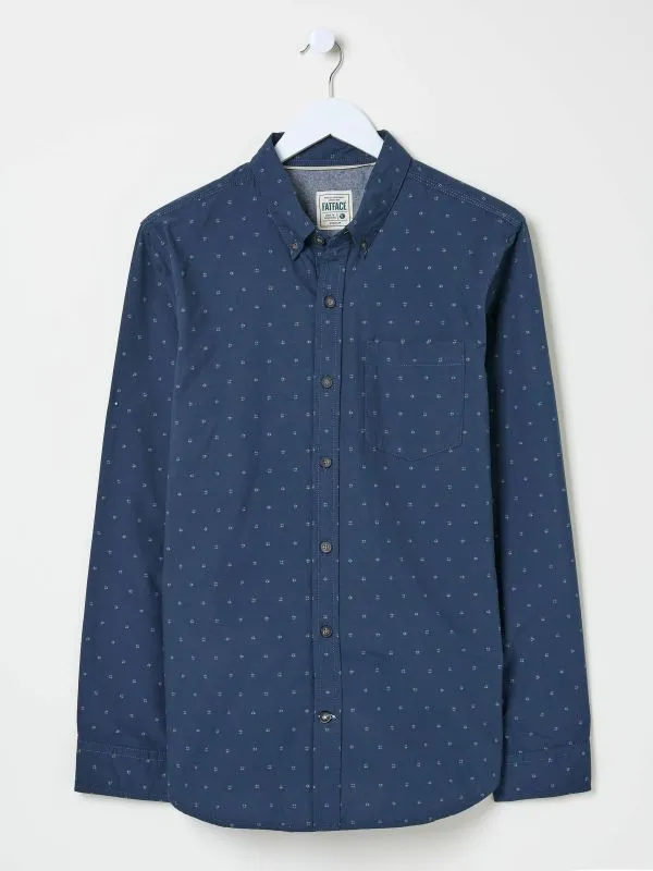 Fat Face Tall Collection Men Navy Long Sleeve Dobby 100 Cotton Shirt