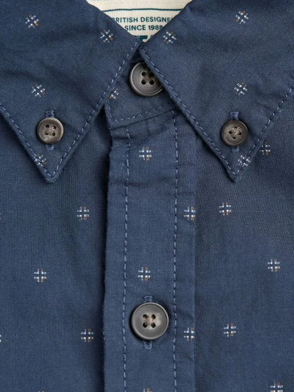 Fat Face Tall Collection Men Navy Long Sleeve Dobby 100 Cotton Shirt