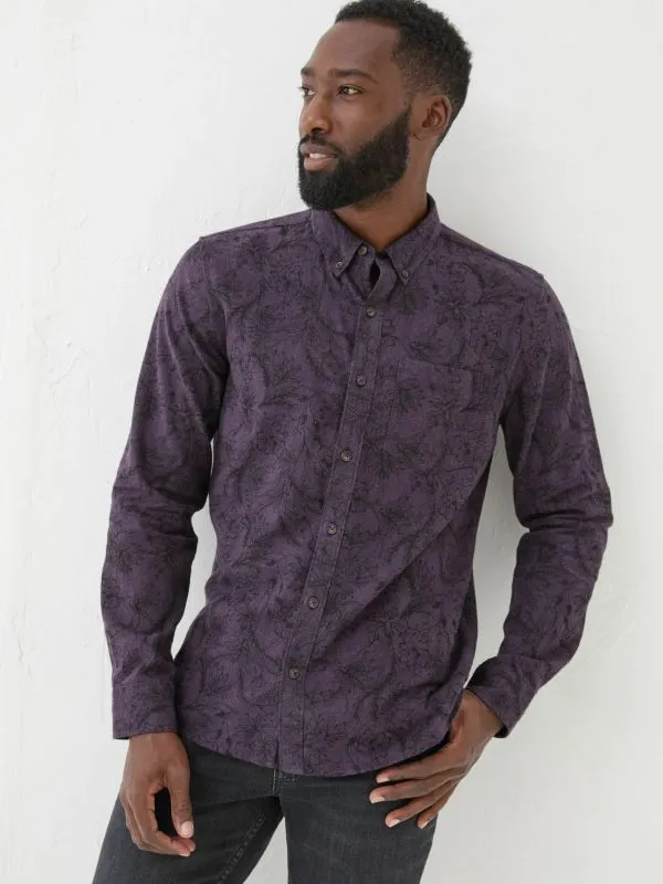 Fat Face Tall Collection Men Purple Long Sleeve Floral Print 100 Cotton Shirt