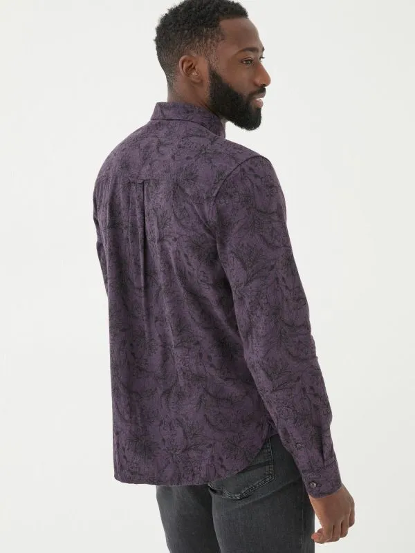 Fat Face Tall Collection Men Purple Long Sleeve Floral Print 100 Cotton Shirt