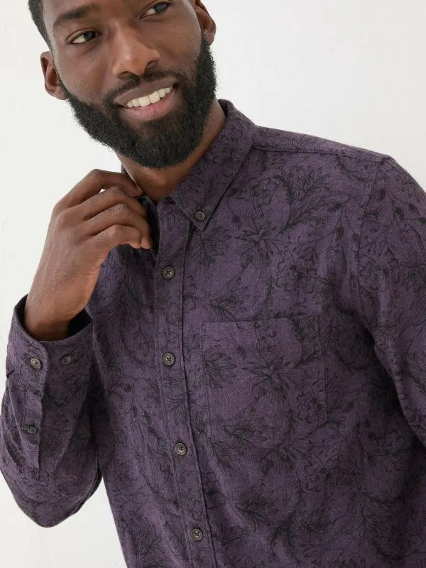 Fat Face Tall Collection Men Purple Long Sleeve Floral Print 100 Cotton Shirt