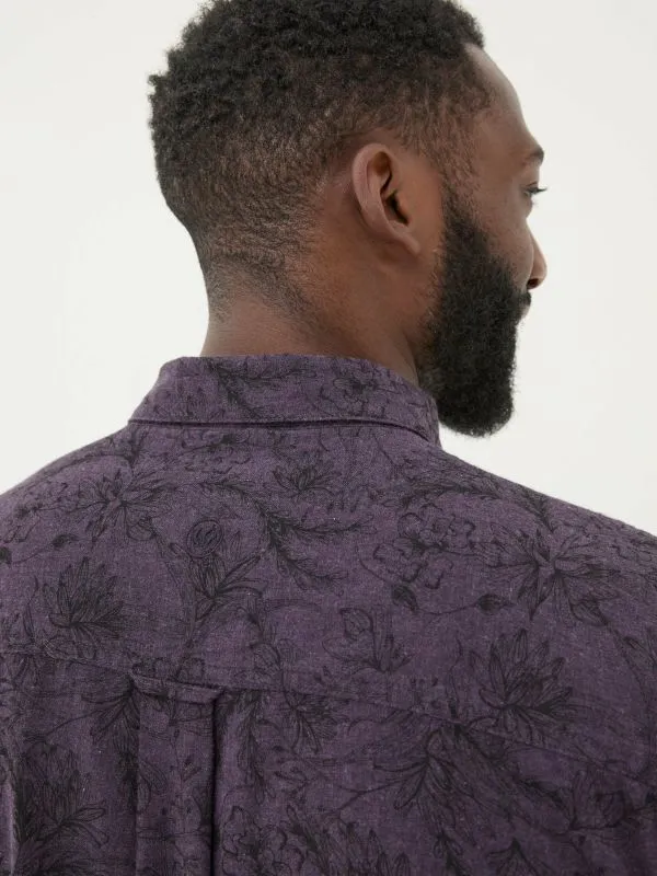 Fat Face Tall Collection Men Purple Long Sleeve Floral Print 100 Cotton Shirt