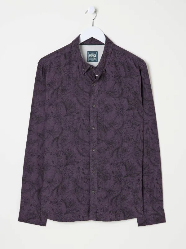 Fat Face Tall Collection Men Purple Long Sleeve Floral Print 100 Cotton Shirt