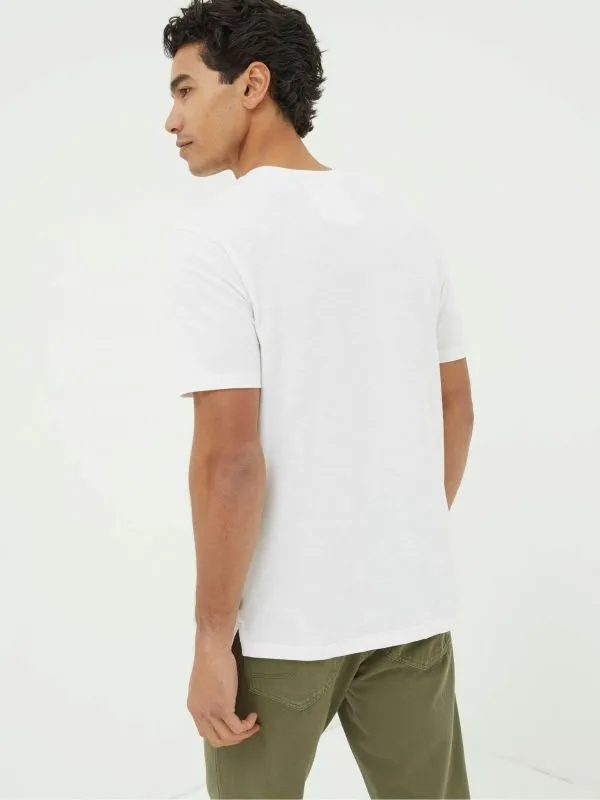 Fat Face Tall Collection Men White 100 Cotton Woodside Slub Henley TShirt
