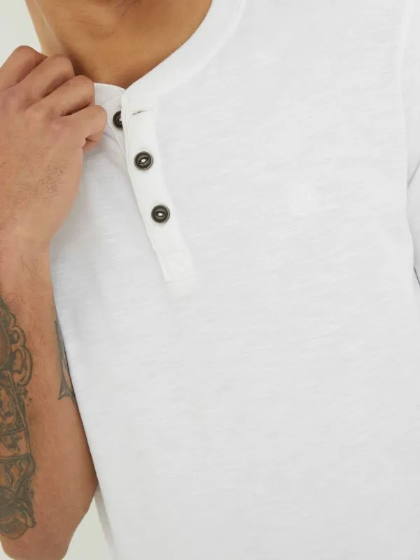 Fat Face Tall Collection Men White 100 Cotton Woodside Slub Henley TShirt