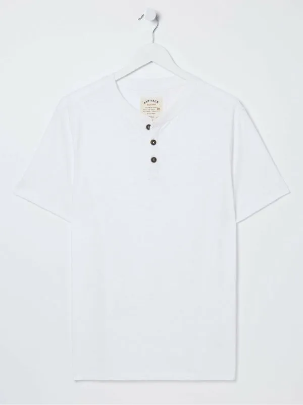 Fat Face Tall Collection Men White 100 Cotton Woodside Slub Henley TShirt