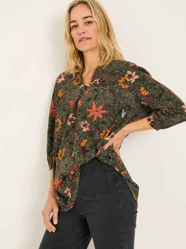 Fat Face Tops and TShirts Women Enya Black Detail Floral Print Tunic