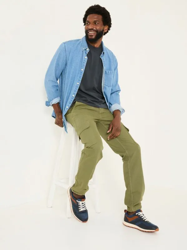 Fat Face Trousers Men Wardly Olive Green 100 Cotton Canvas Cargo Trousers