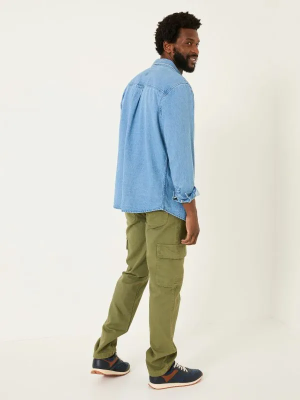Fat Face Trousers Men Wardly Olive Green 100 Cotton Canvas Cargo Trousers