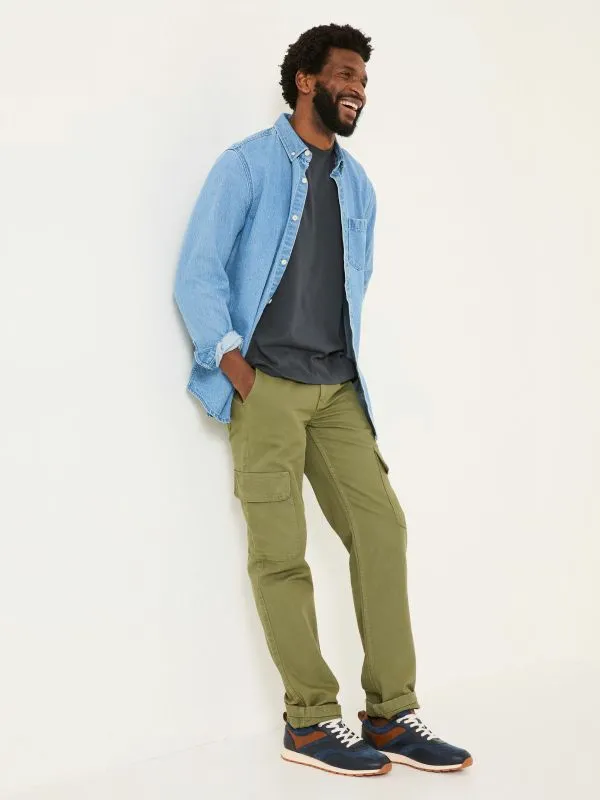 Fat Face Trousers Men Wardly Olive Green 100 Cotton Canvas Cargo Trousers