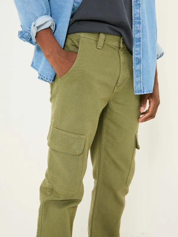 Fat Face Trousers Men Wardly Olive Green 100 Cotton Canvas Cargo Trousers