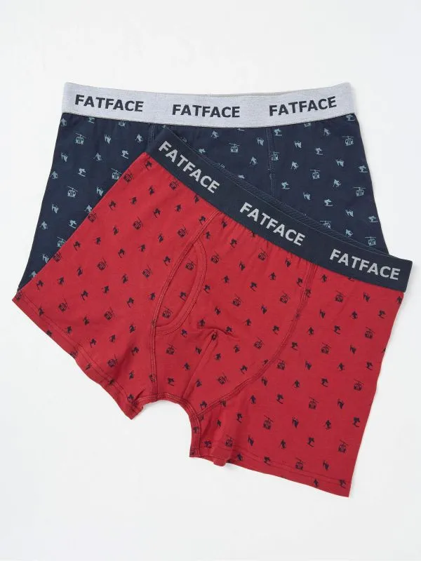 Fat Face Underwear Men Red Ski Scene Boxers 2 Pack