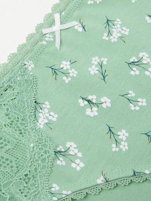 Fat Face Underwear Women Green Floral Mini Knickers