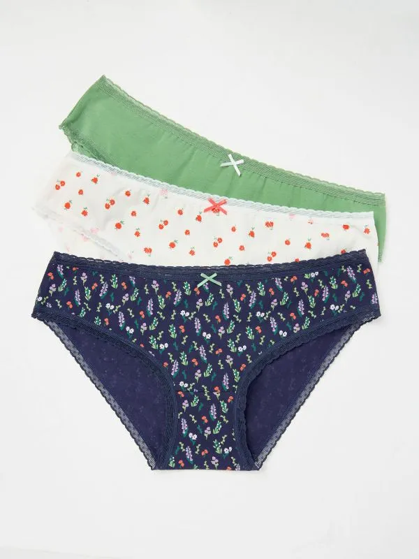 Fat Face Underwear Women Multi Colour 3 Pack Floral Print Knickers
