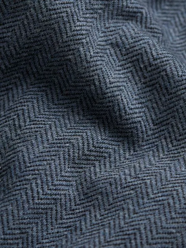 Fat Face Wardrobe Staples Men Navy Herringbone Long Sleeve Polo Shirt