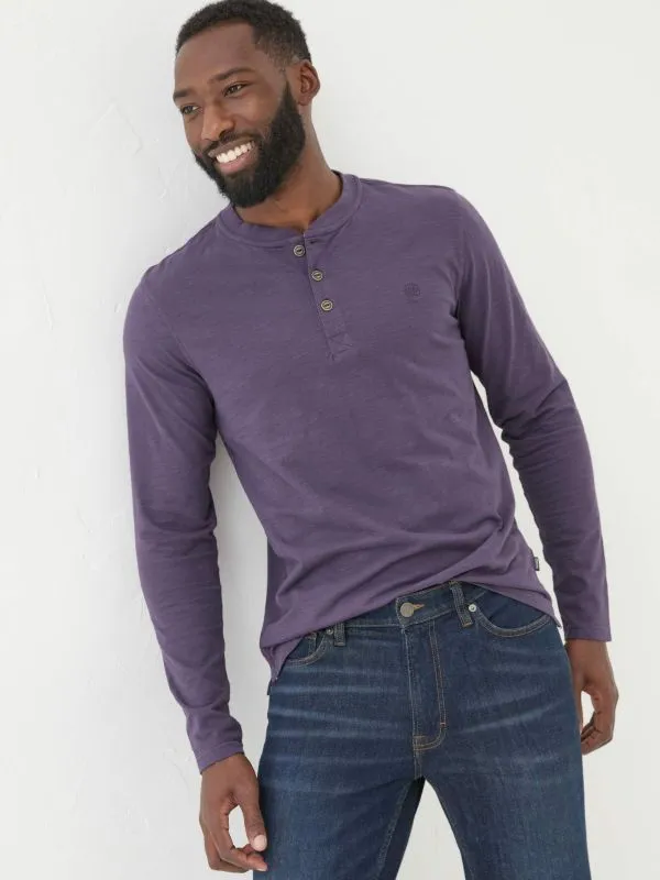 Fat Face Wardrobe Staples Men Woodside Purple Long Sleeve Henley T Shirt