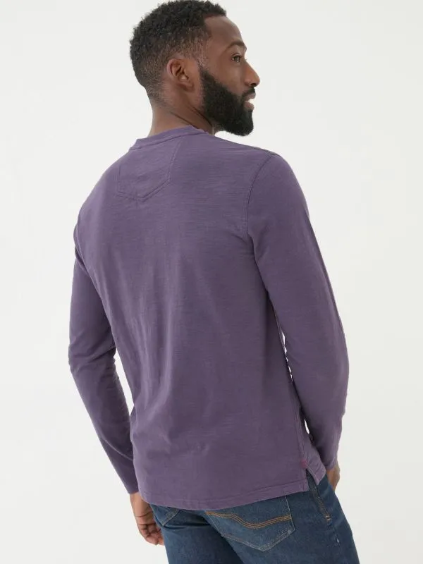 Fat Face Wardrobe Staples Men Woodside Purple Long Sleeve Henley T Shirt