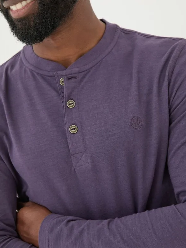 Fat Face Wardrobe Staples Men Woodside Purple Long Sleeve Henley T Shirt