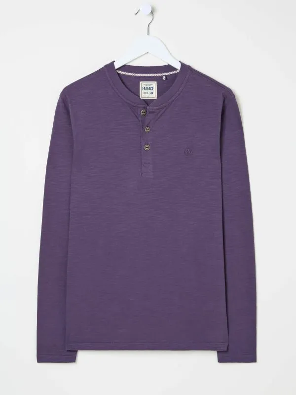 Fat Face Wardrobe Staples Men Woodside Purple Long Sleeve Henley T Shirt