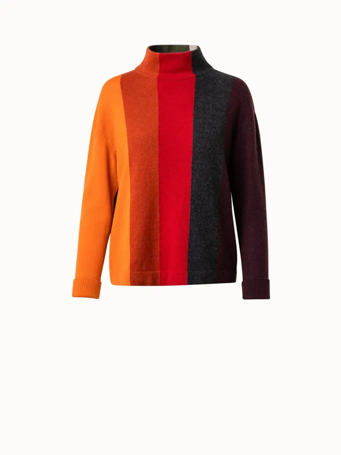 Felted Cashmere Knit Pullover With Dgrad Stripes Red Rusticmulticolor Women Akris Knitwear