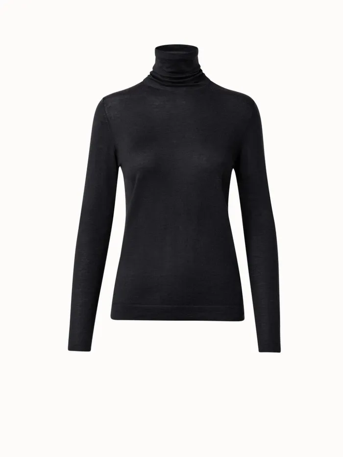 Fine Gauge Cashmere Silk Knit Pullover Charcoal Women Akris Cashmere