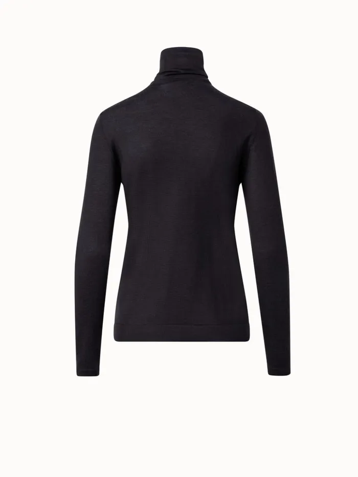 Fine Gauge Cashmere Silk Knit Pullover Charcoal Women Akris Cashmere