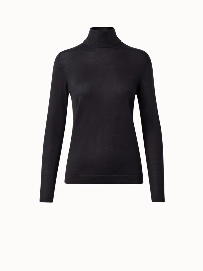 Fine Gauge Cashmere Silk Knit Pullover Charcoal Women Akris Cashmere