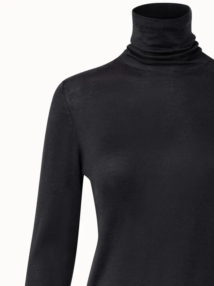 Fine Gauge Cashmere Silk Knit Pullover Charcoal Women Akris Cashmere