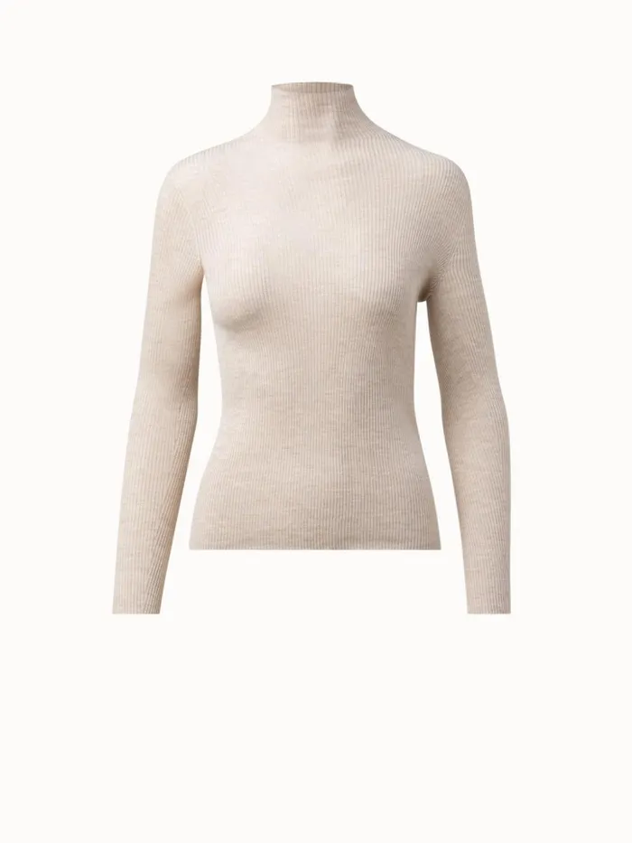 Fine Rib Pullover From Cashmere Silk With Mock Neck Greige Women Akris Knitwear