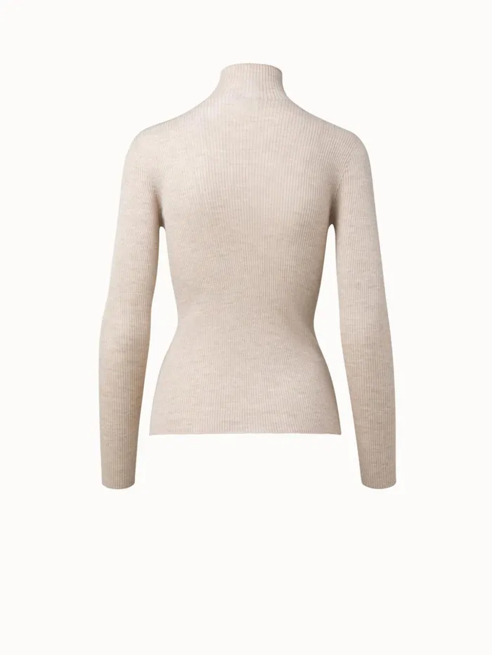 Fine Rib Pullover From Cashmere Silk With Mock Neck Greige Women Akris Knitwear