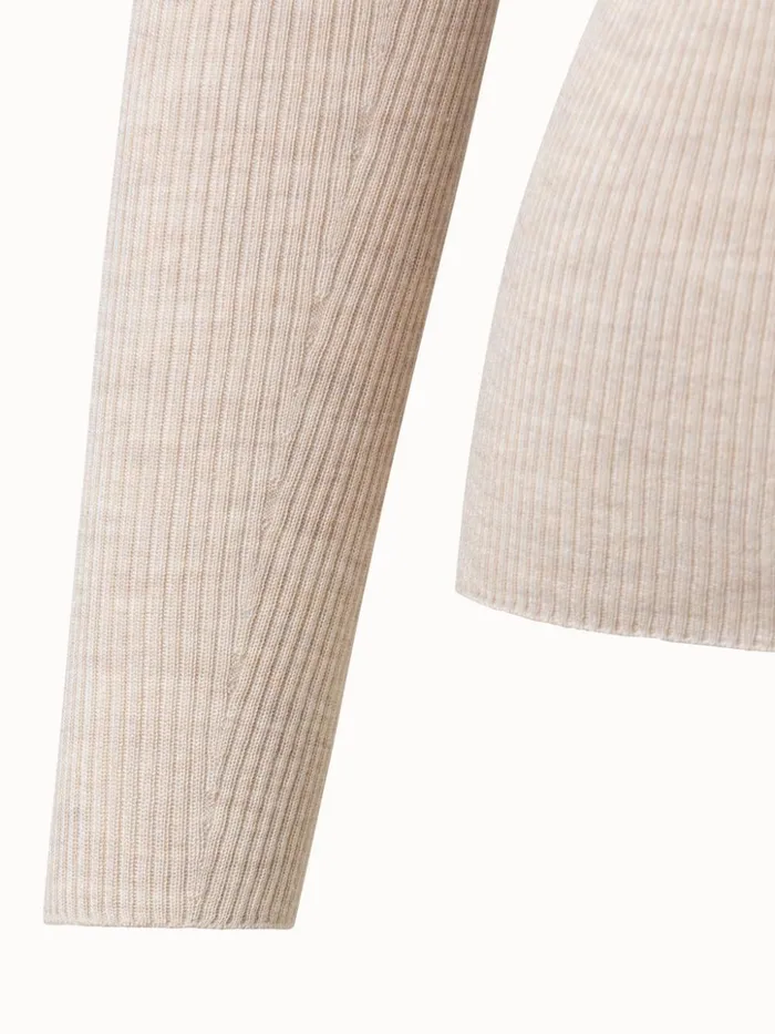 Fine Rib Pullover From Cashmere Silk With Mock Neck Greige Women Akris Knitwear