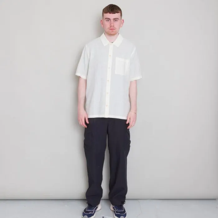 Folk Clothing Shirts Gabe Shirt 8211 Ecru Linen Grid 8211 Mens