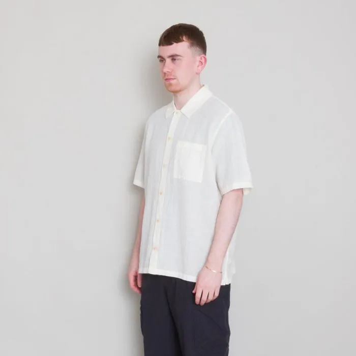 Folk Clothing Shirts Gabe Shirt 8211 Ecru Linen Grid 8211 Mens