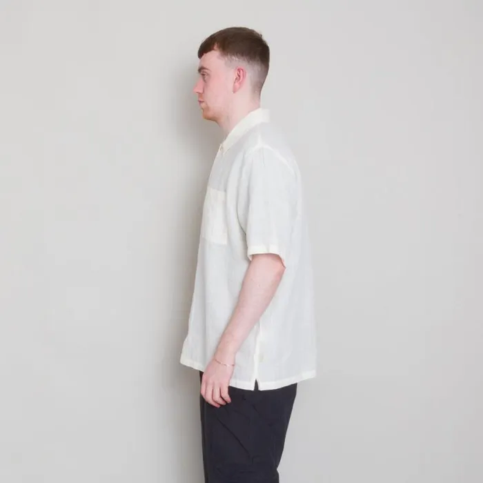Folk Clothing Shirts Gabe Shirt 8211 Ecru Linen Grid 8211 Mens
