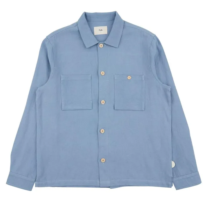 Folk Clothing Shirts Patch Overshirt 8211 Washed Blue Hemp Canvas 8211 Mens