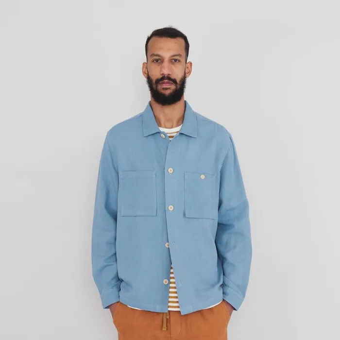Folk Clothing Shirts Patch Overshirt 8211 Washed Blue Hemp Canvas 8211 Mens