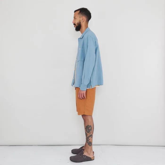 Folk Clothing Shirts Patch Overshirt 8211 Washed Blue Hemp Canvas 8211 Mens