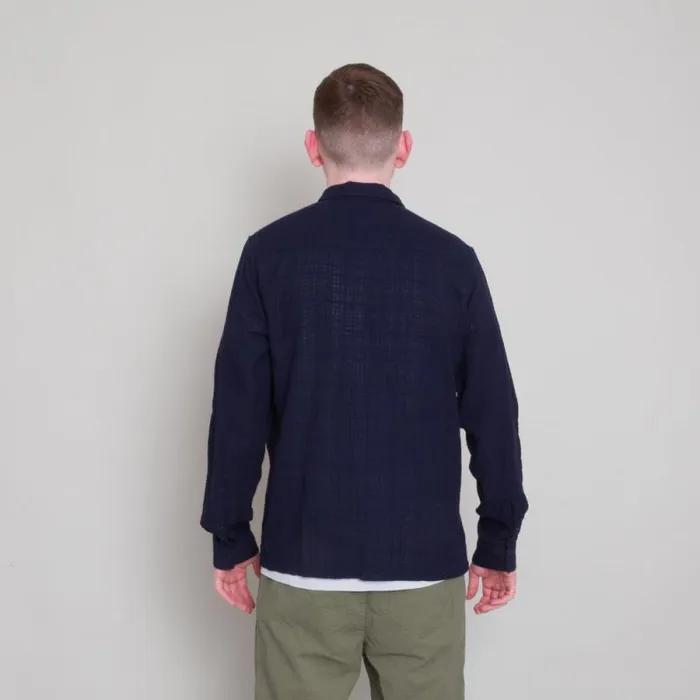 Folk Clothing Shirts Patch Shirt 8211 Navy Open Weave Check 8211 Mens