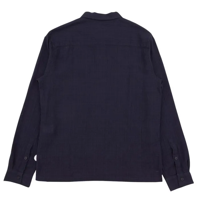 Folk Clothing Shirts Patch Shirt 8211 Navy Open Weave Check 8211 Mens