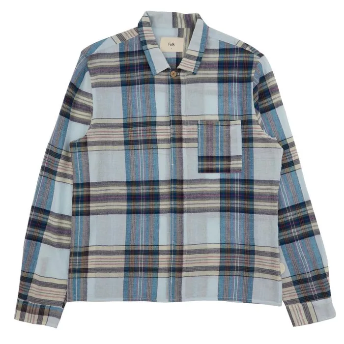 Folk Clothing Shirts Patch Shirt 8211 Ocean Blue Check 8211 Mens