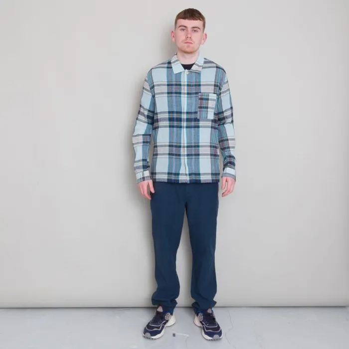 Folk Clothing Shirts Patch Shirt 8211 Ocean Blue Check 8211 Mens