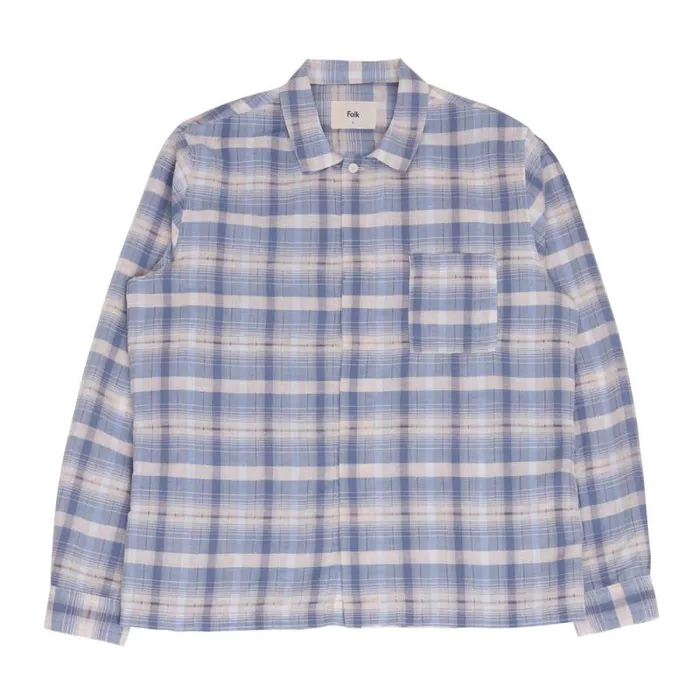 Folk Clothing Shirts Patch Shirt 8211 Soft Blue Open Check 8211 Mens