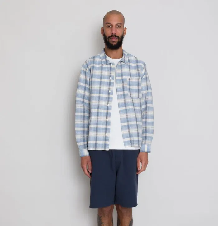 Folk Clothing Shirts Patch Shirt 8211 Soft Blue Open Check 8211 Mens